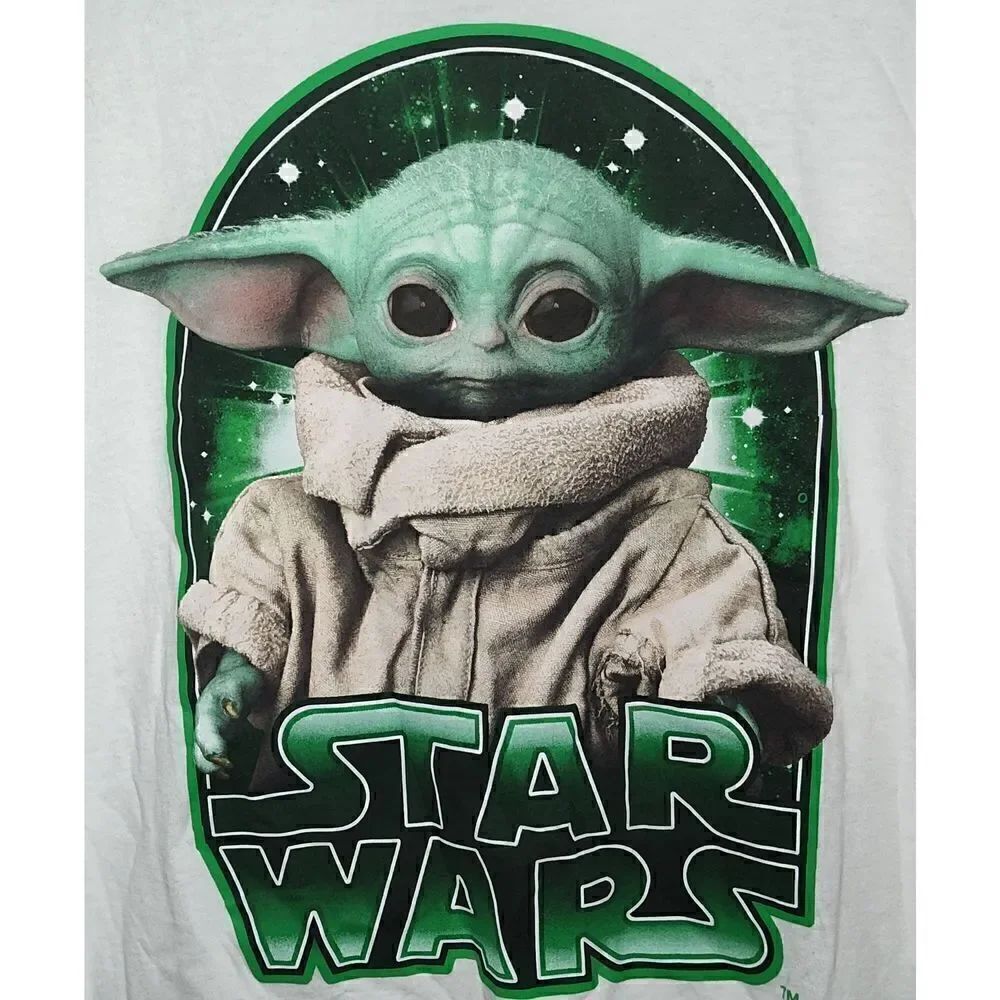 Mens Sz Large Licensed Star Wars GROGU The Child Mandalorian Ringer Shirt